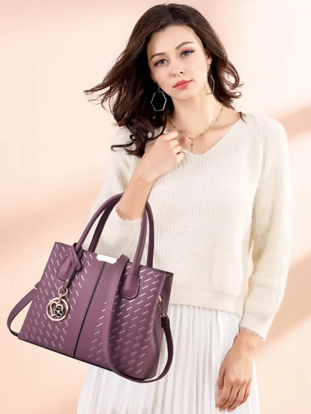 Women's C Purple 2 Shoulder Tote Bags Top Handle Satchel Purses and Handbags